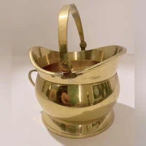 Vintage Small Brass Coal Bucket Scuttle Planter Swinging & Side Handles India
